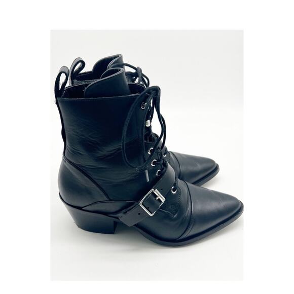 ALLSAINTS Katy Lace Up Leather Buckle Boots 8 Black - Picture 4 of 7